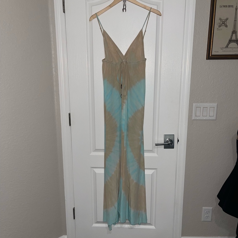 RARE GYPSY 05 Alex Silk Tie Dye Maxi Dress Tie-Dye Flowy Tie Bust Hippie Medium - Picture 2 of 10
